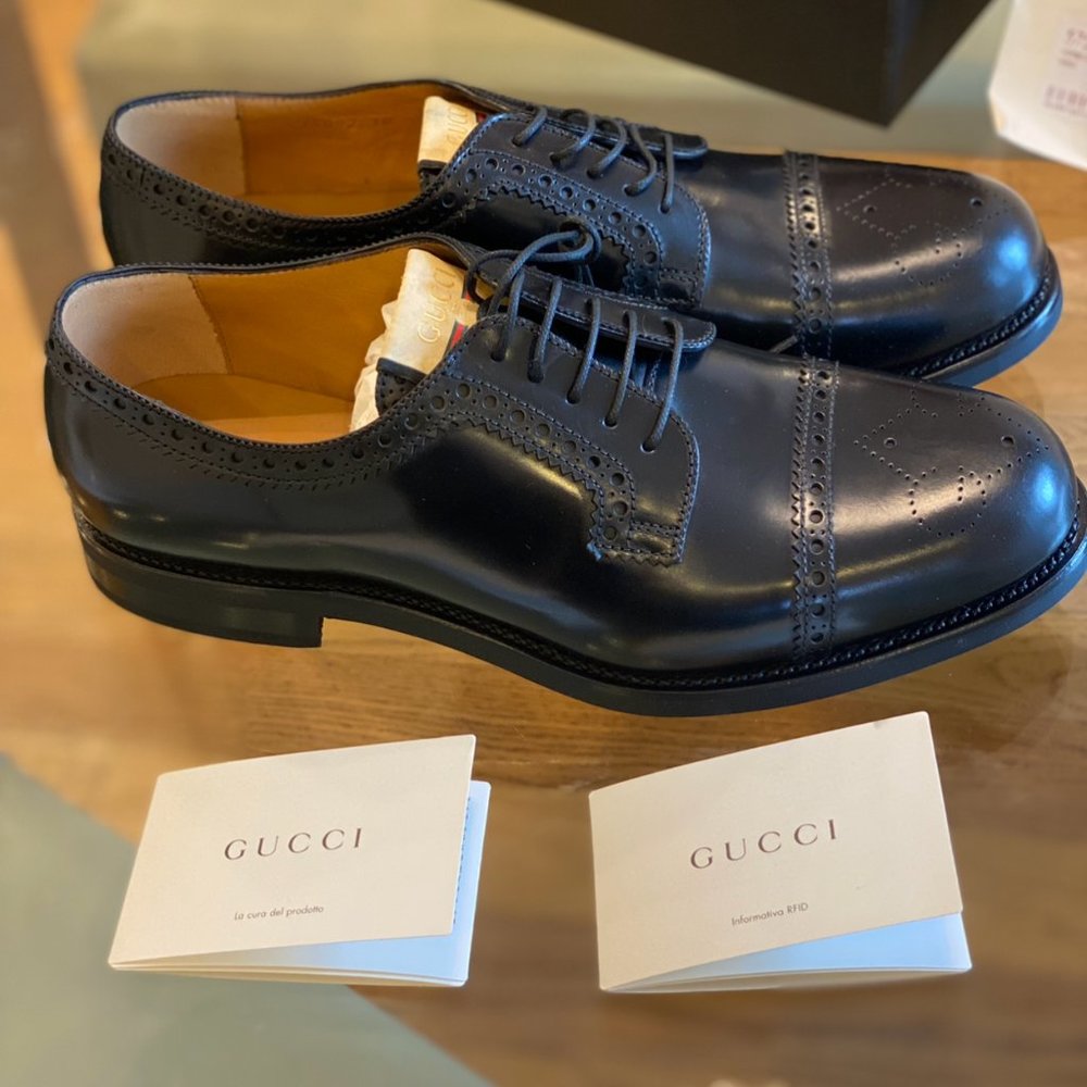 🕺HOST PICK🕺Gucci Perforated Leather Brogues Men's Shoes NEW IN BOX WITH BAGS - Picture 5 of 9
